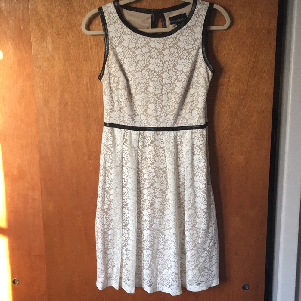 Cream Floral Lace And Leather Dress Gem